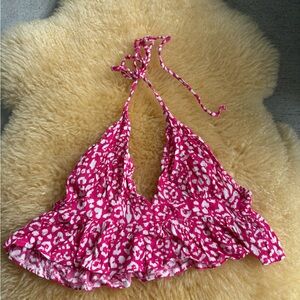 SHEIN Vibrant Pink and White Patterned Top